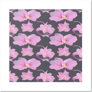 Light pink floral pattern with dark grey background Posters and Art